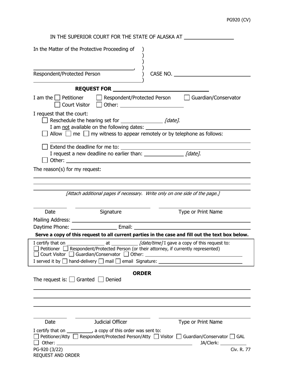 Form PG-920 Request and Order - Alaska, Page 1