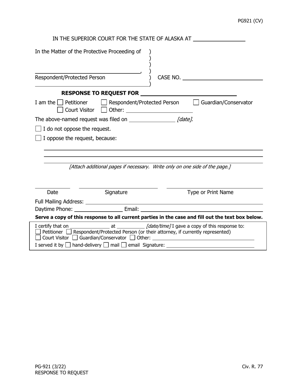 Form PG-921 Response to Request - Alaska, Page 1