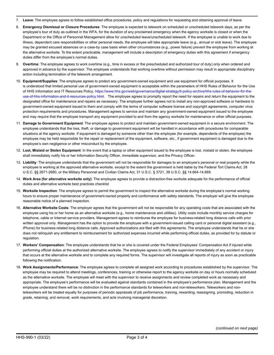 Form HHS-990-1 Hhs Workplace Flexibilities Agreement, Page 3