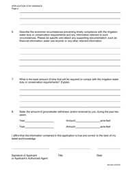 Application for Variance From Irrigation Water Duty or Conservation Requirements - Arizona, Page 2