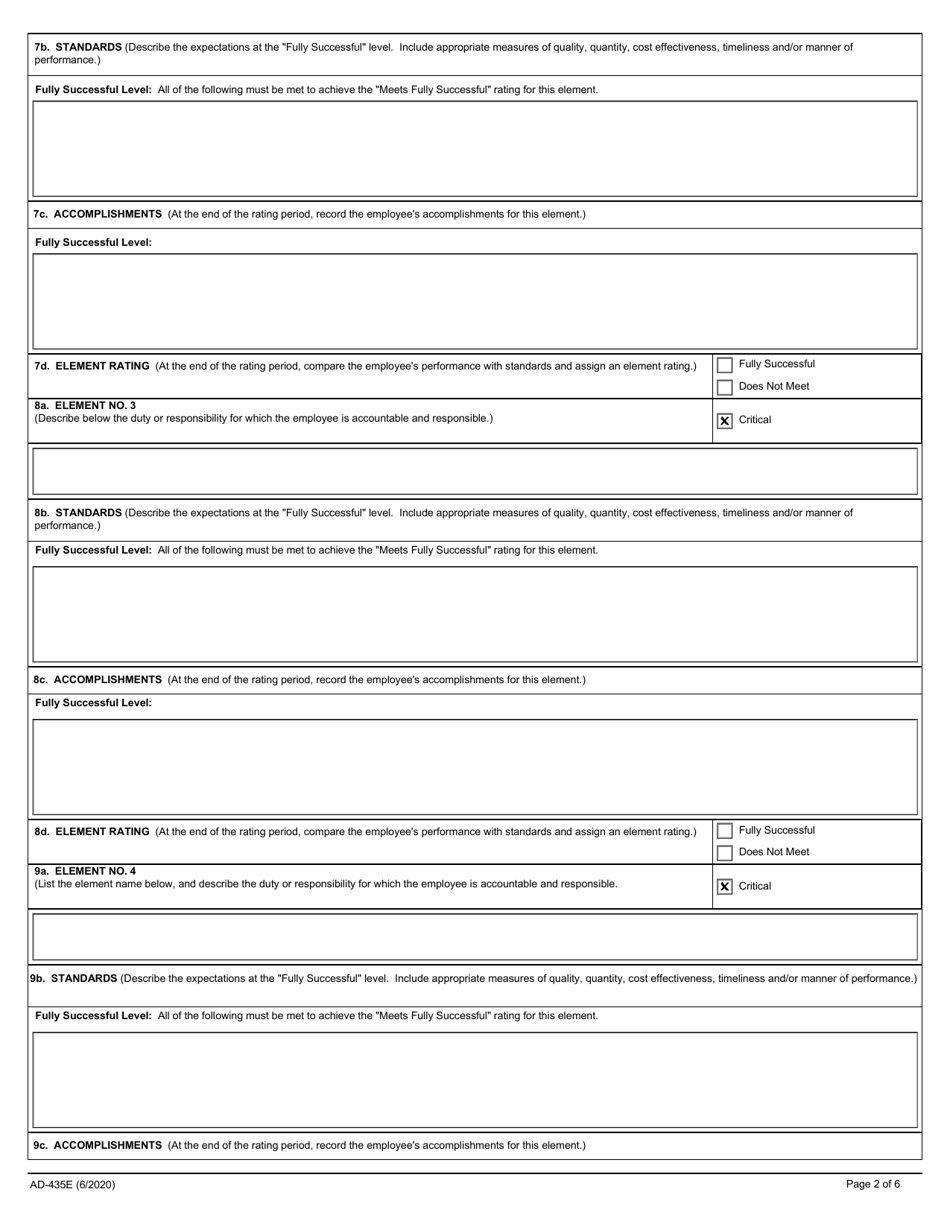 Form AD-435E Performance Plan and Appraisal for Non-supervisors, Page 2