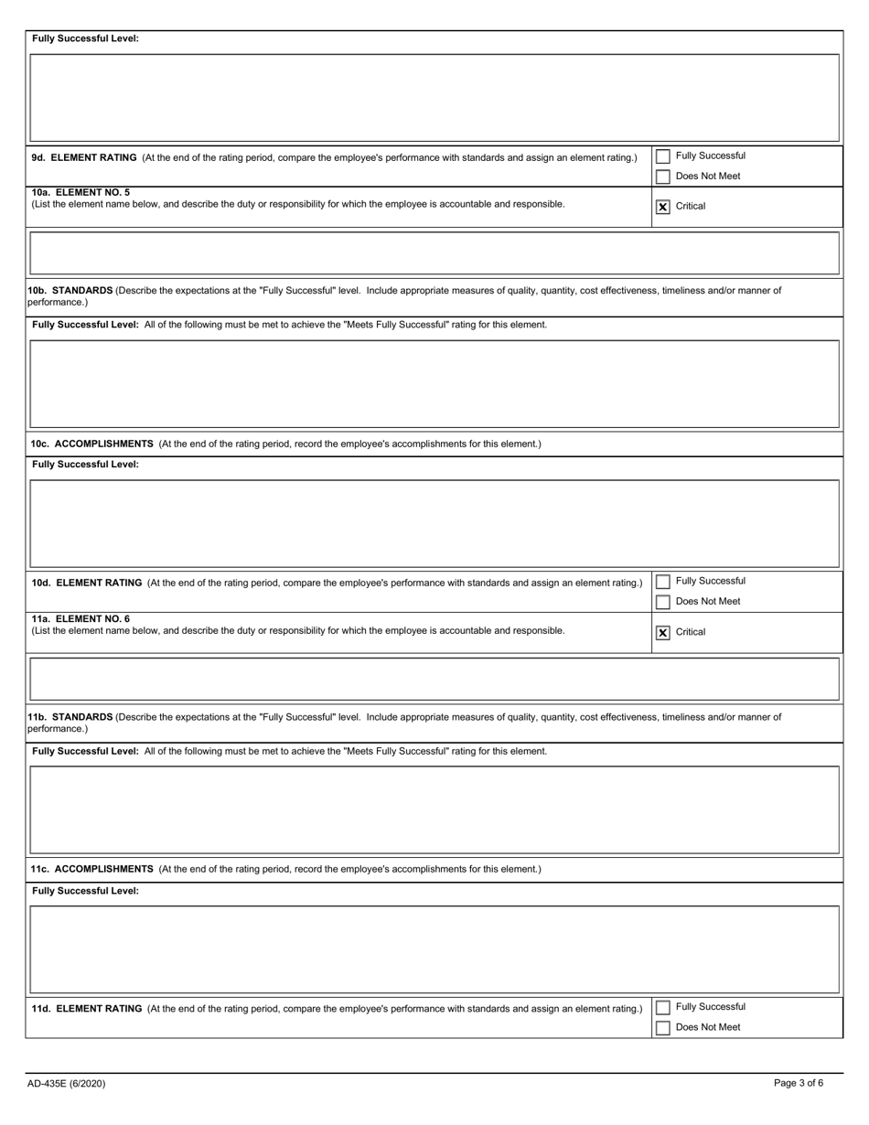 Form AD-435E Performance Plan and Appraisal for Non-supervisors, Page 3