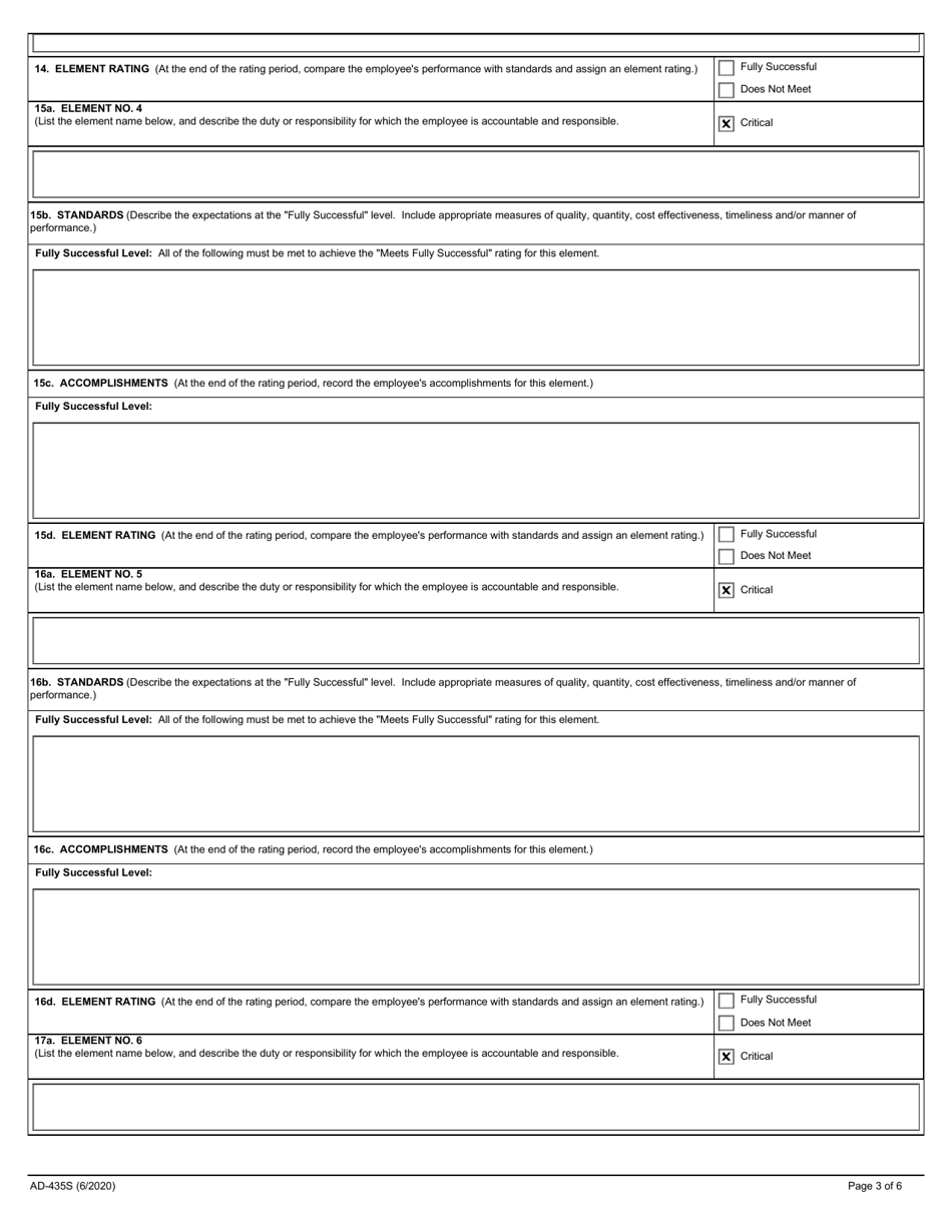 Form AD-435S Performance Plan and Appraisal for Supervisors, Page 3