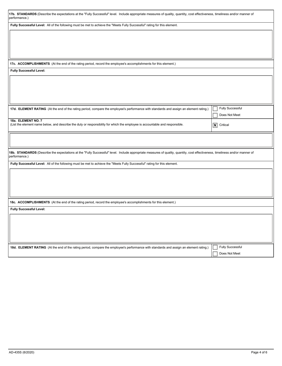 Form AD-435S Performance Plan and Appraisal for Supervisors, Page 4