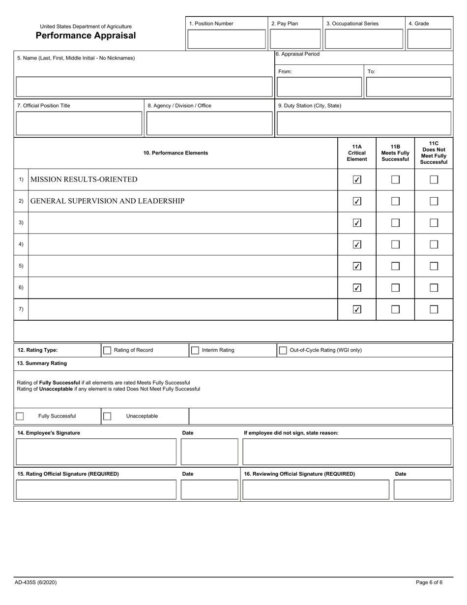Form AD-435S Performance Plan and Appraisal for Supervisors, Page 6