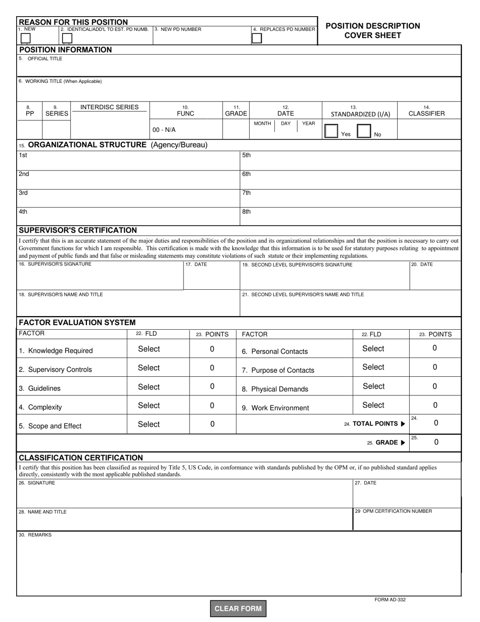 Form AD-332 Download Fillable PDF or Fill Online Position Description ...