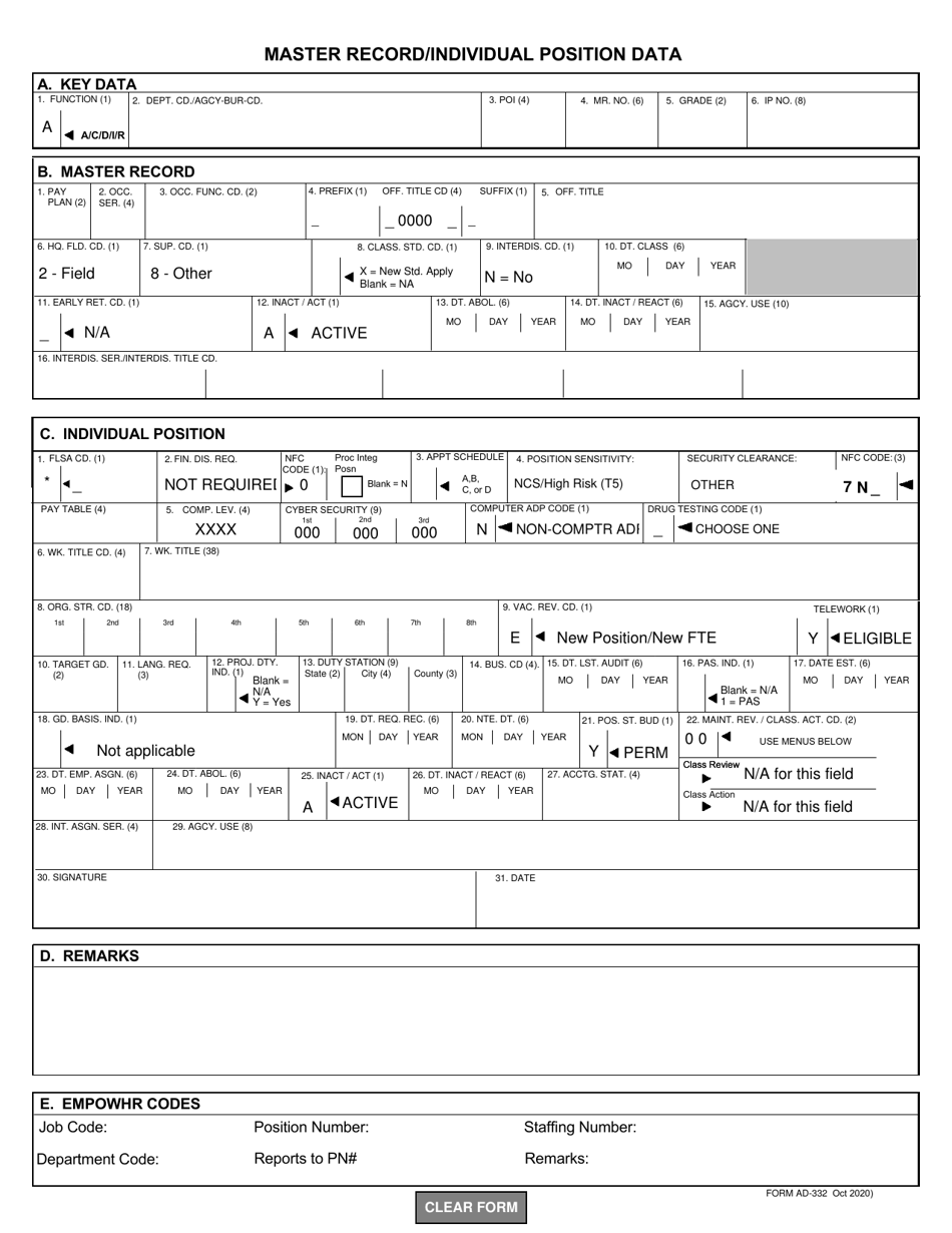 Form AD-332 Download Fillable PDF or Fill Online Position Description ...