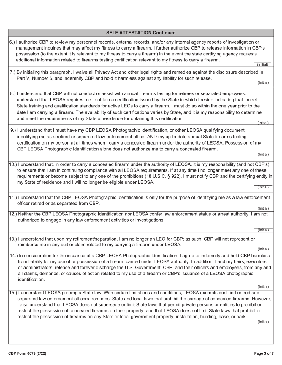 CBP Form 0079 Law Enforcement Officers Safety Act (Leosa) Application, Page 3