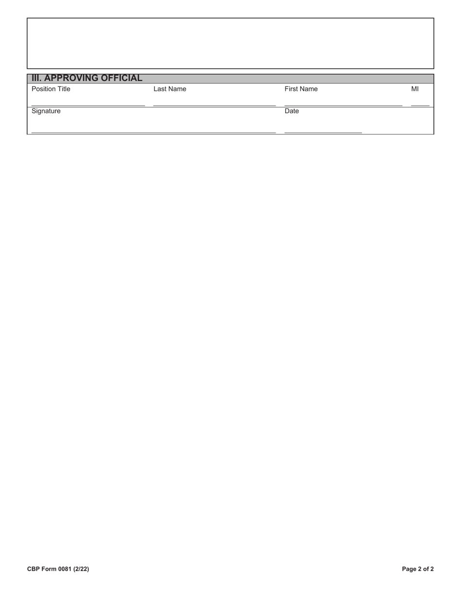 CBP Form 0081 Recommendation for Enterprise Services Quarterly Award Recognition, Page 2