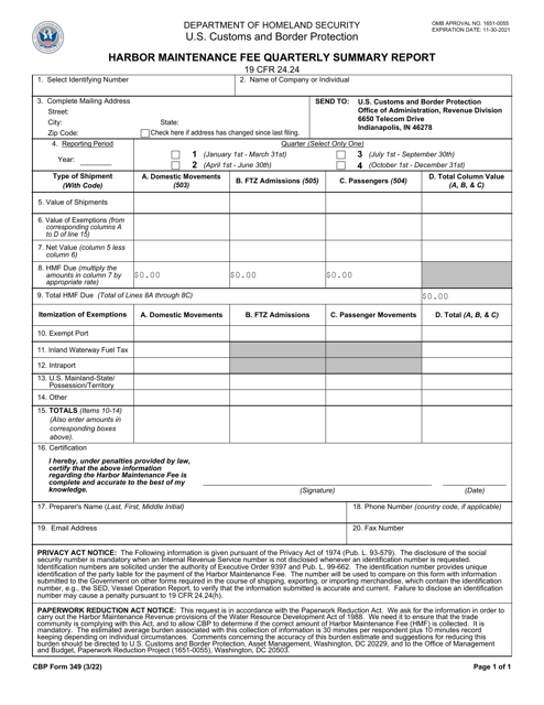 CBP Form 349  Printable Pdf