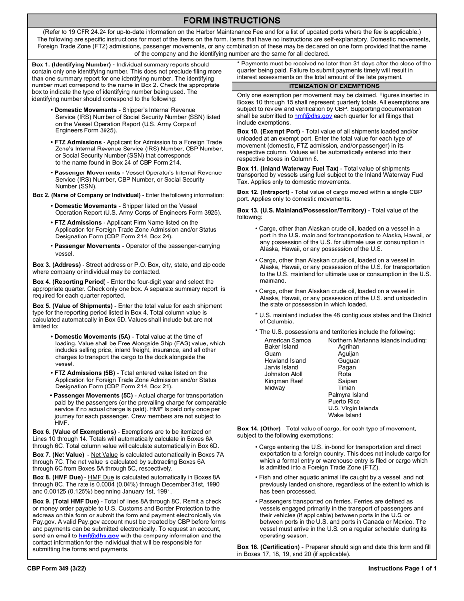 CBP Form 349 Harbor Maintenance Fee Quarterly Summary Report, Page 2