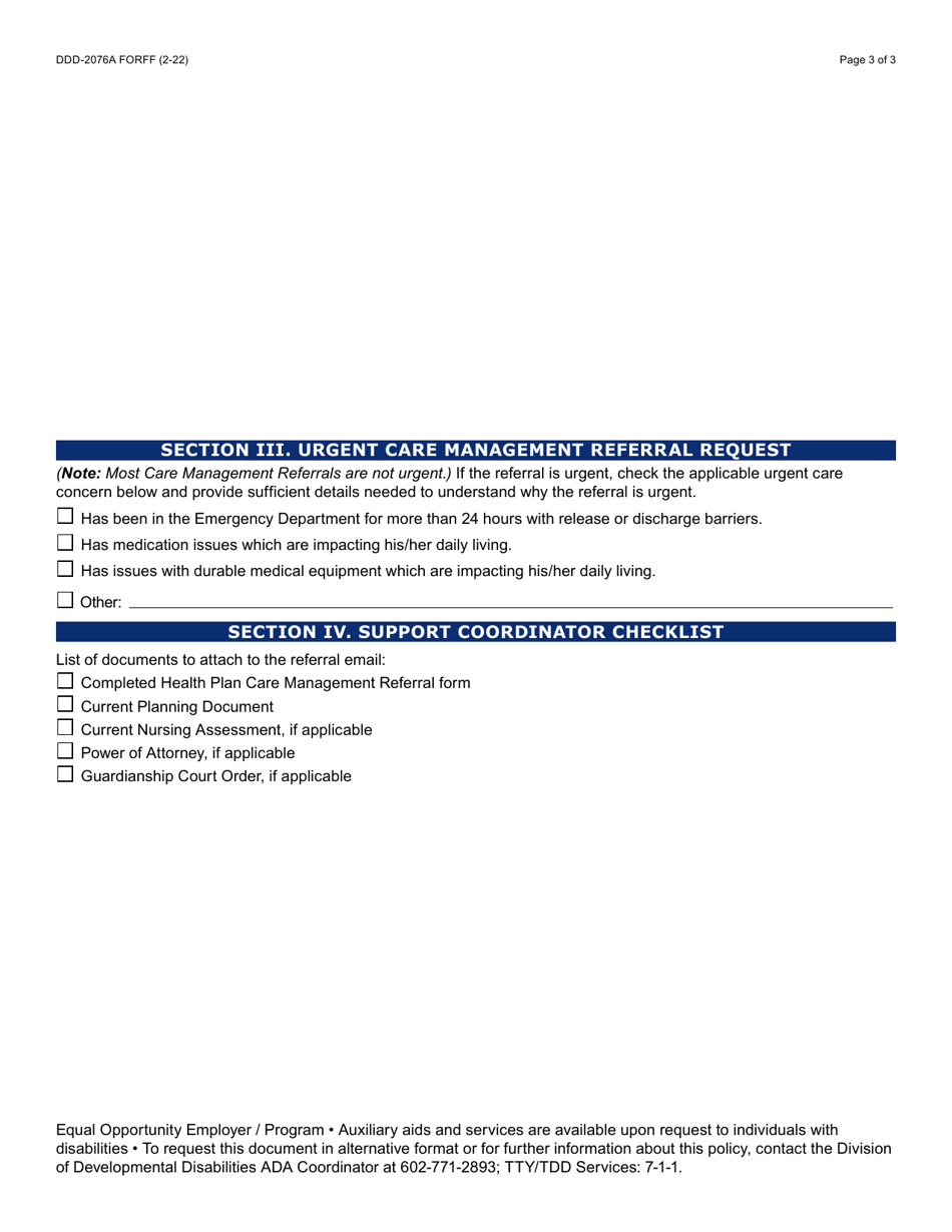 Form FAA-2076A Ddd Health Plan Care Management Referral - Arizona, Page 3