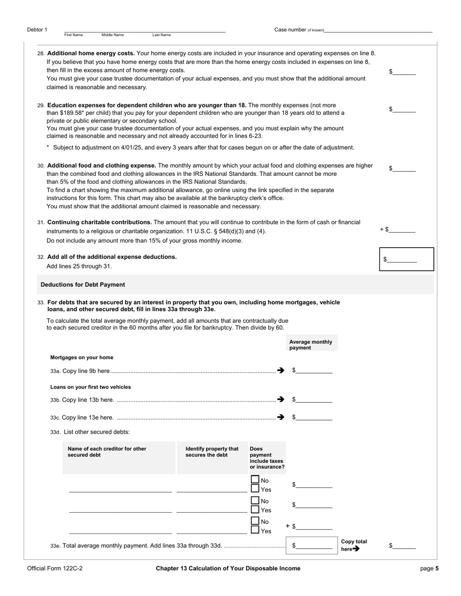 Official Form 122C-2 Chapter 13 Calculation of Your Disposable Income, Page 5