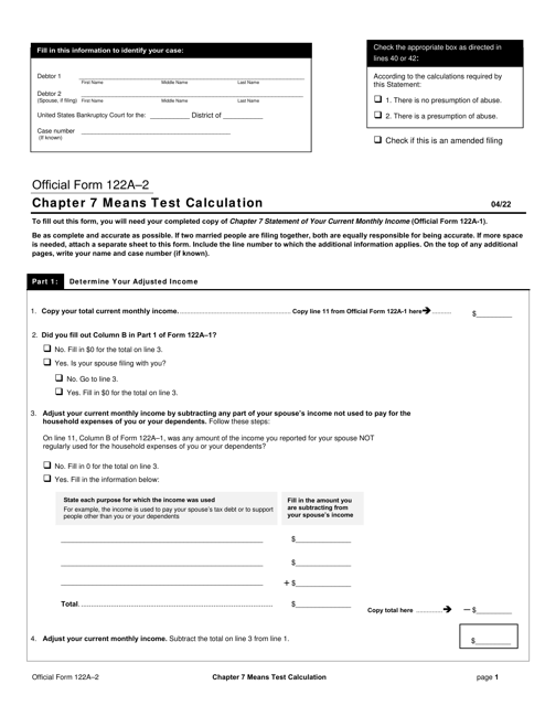 Official Form 122A-2  Printable Pdf