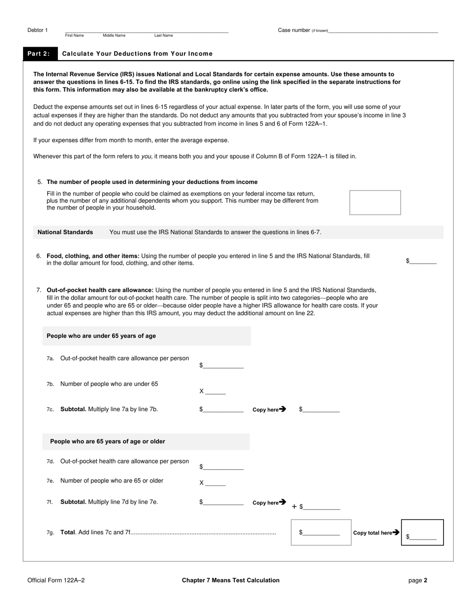 Official Form 122A-2 - Fill Out, Sign Online And Download Fillable PDF ...