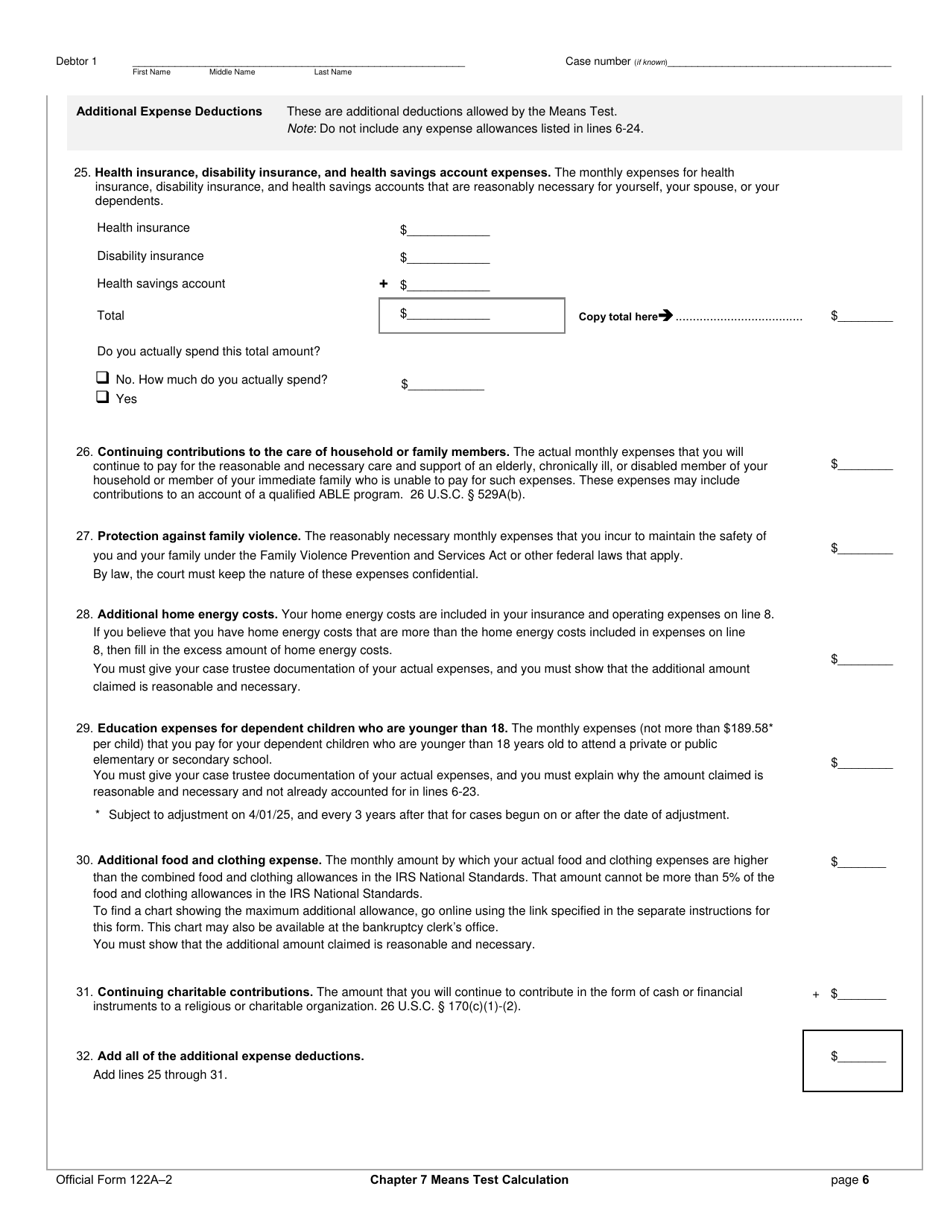 Official Form 122A-2 - Fill Out, Sign Online And Download Fillable PDF ...