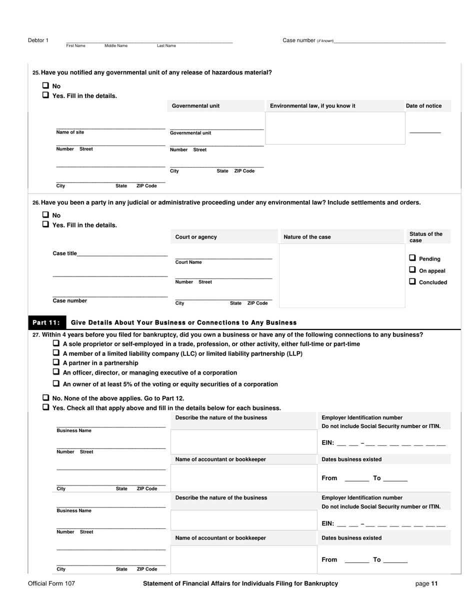 Official Form 107 - Fill Out, Sign Online and Download Fillable PDF ...