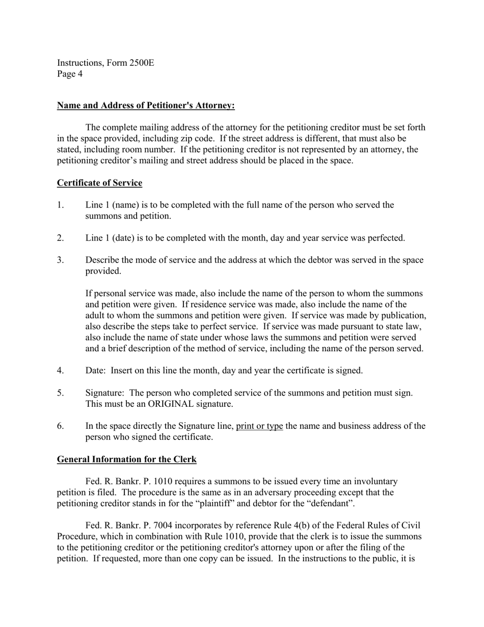 Instructions for Form B2500E Summons to Debtor in Involuntary Case, Page 4