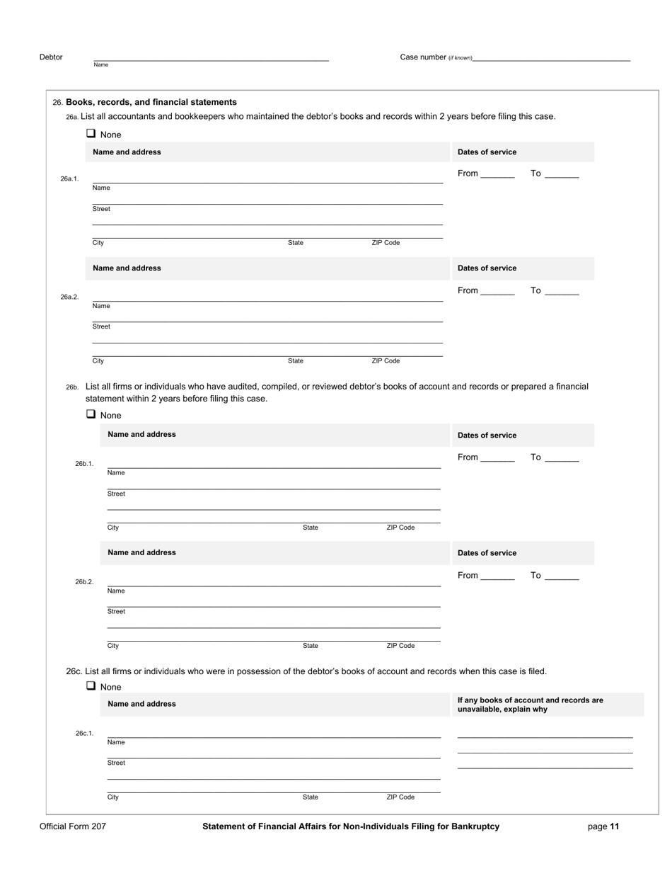Official Form 207 Statement of Financial Affairs for Non-individuals Filing for Bankruptcy, Page 11
