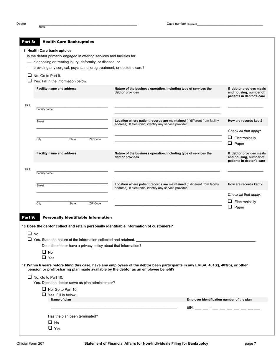 Official Form 207 Statement of Financial Affairs for Non-individuals Filing for Bankruptcy, Page 7