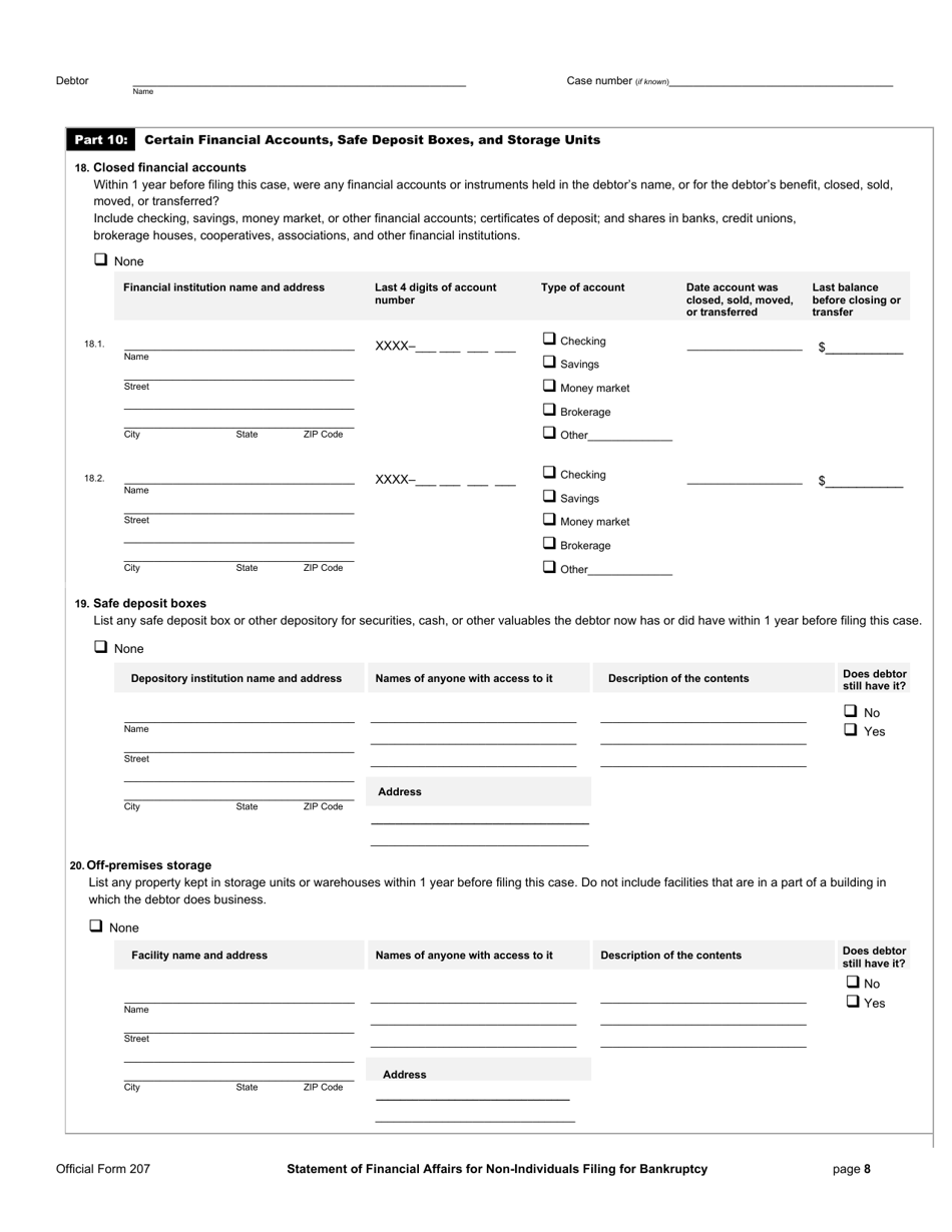 Official Form 207 Statement of Financial Affairs for Non-individuals Filing for Bankruptcy, Page 8