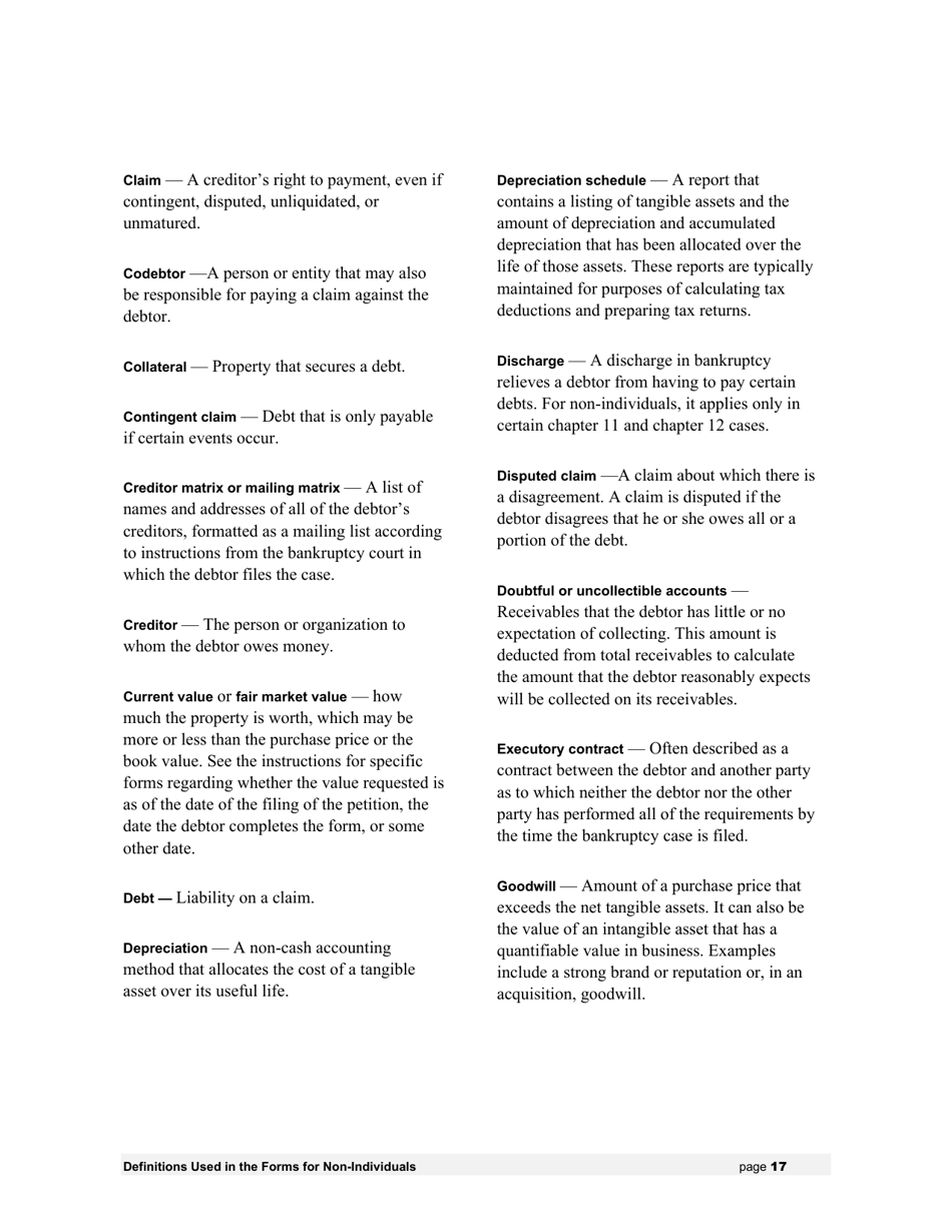 Instructions for Bankruptcy Forms for Non-individuals, Page 18