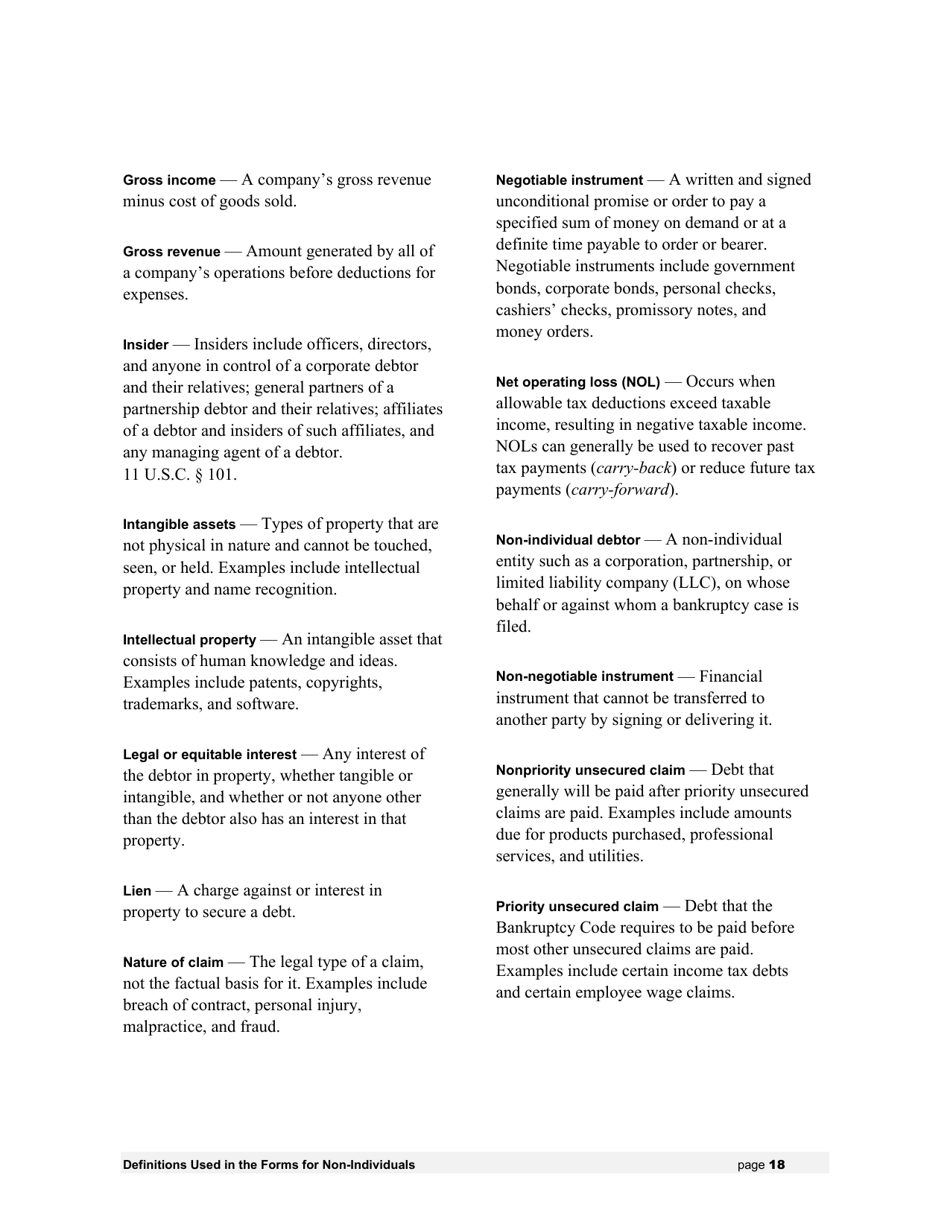 Instructions for Bankruptcy Forms for Non-individuals, Page 19