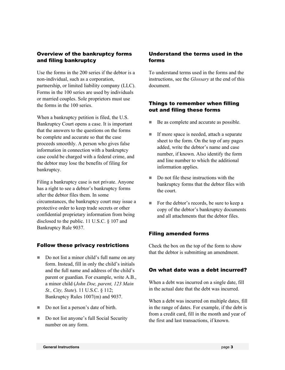 Instructions for Bankruptcy Forms for Non-individuals, Page 4