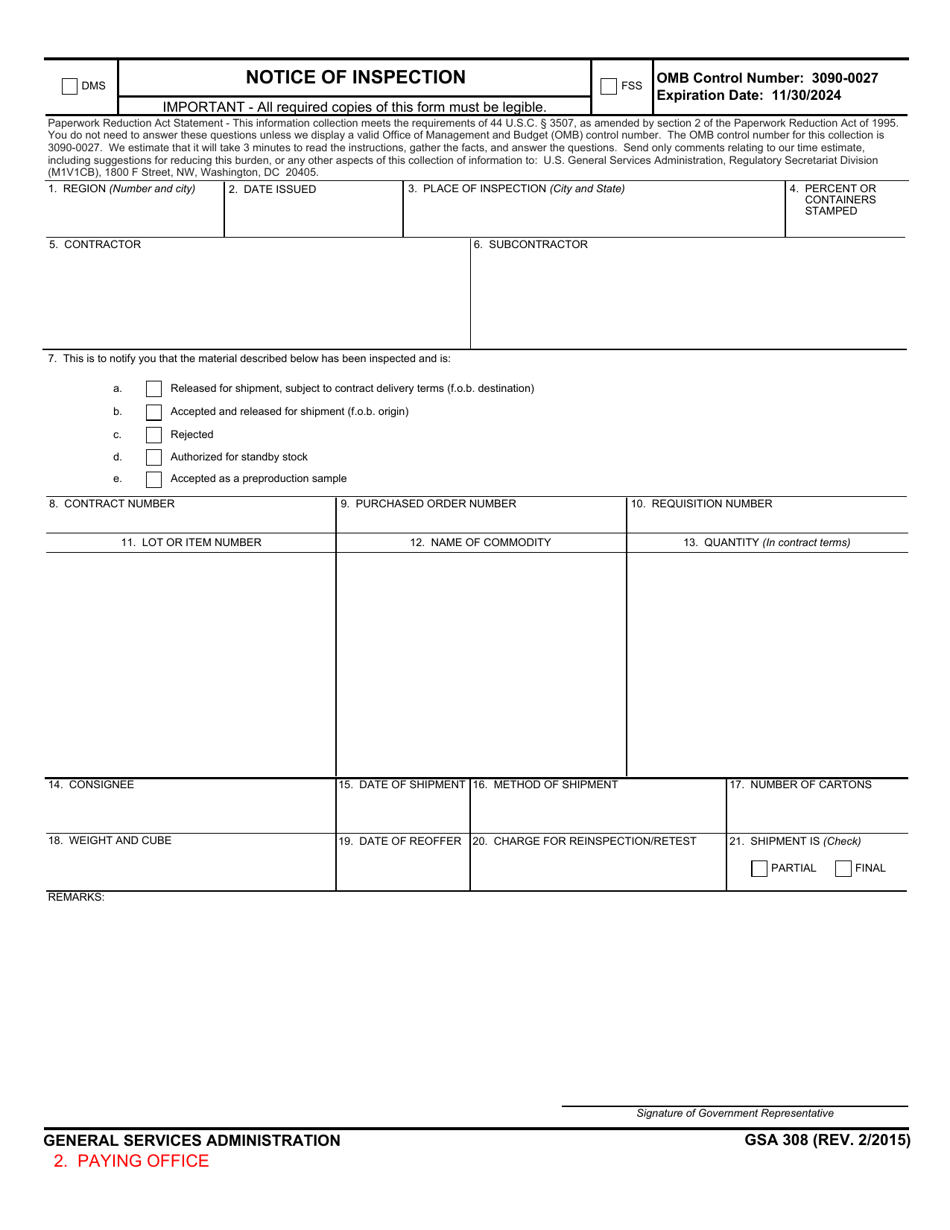 GSA Form 308 - Fill Out, Sign Online and Download Fillable PDF ...