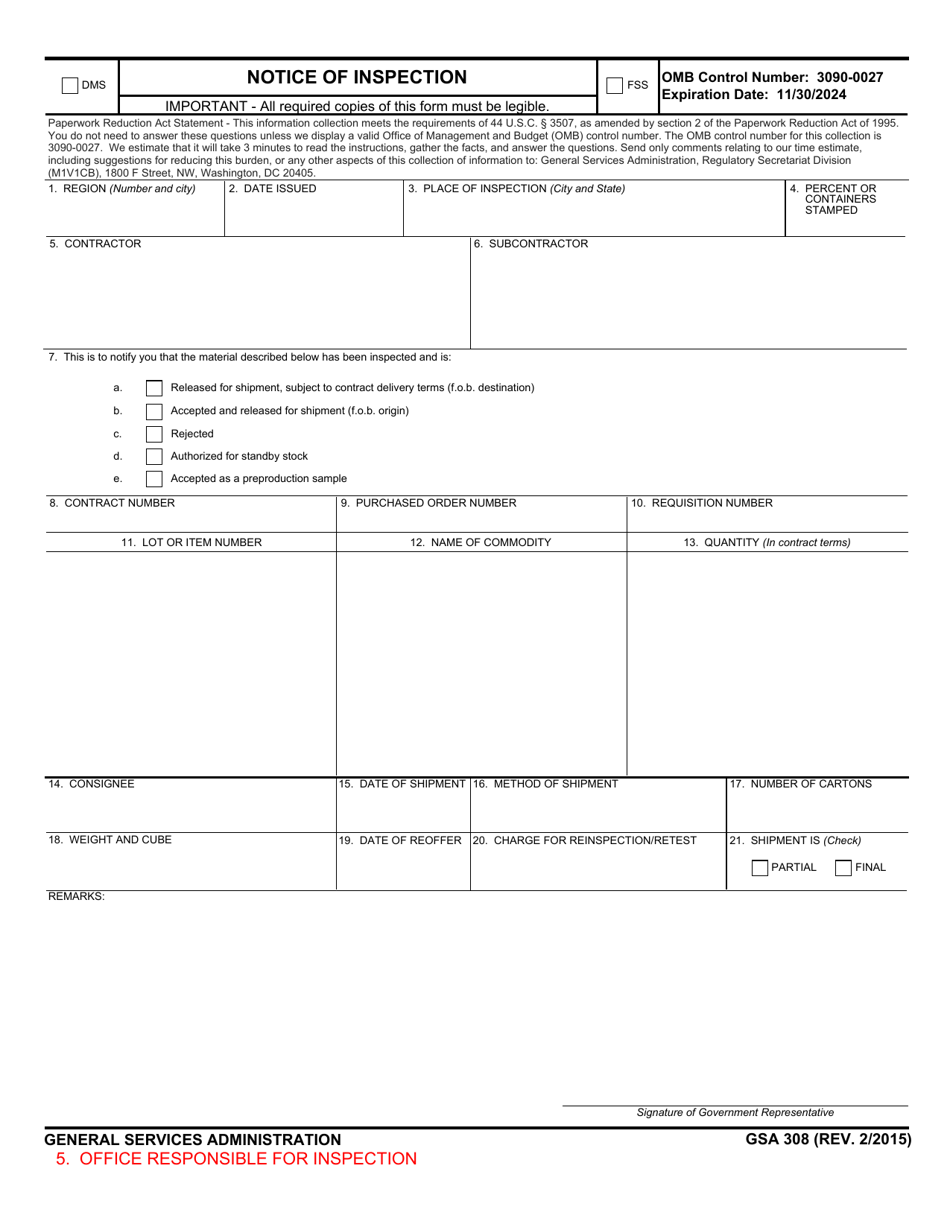 GSA Form 308 Notice of Inspection, Page 5