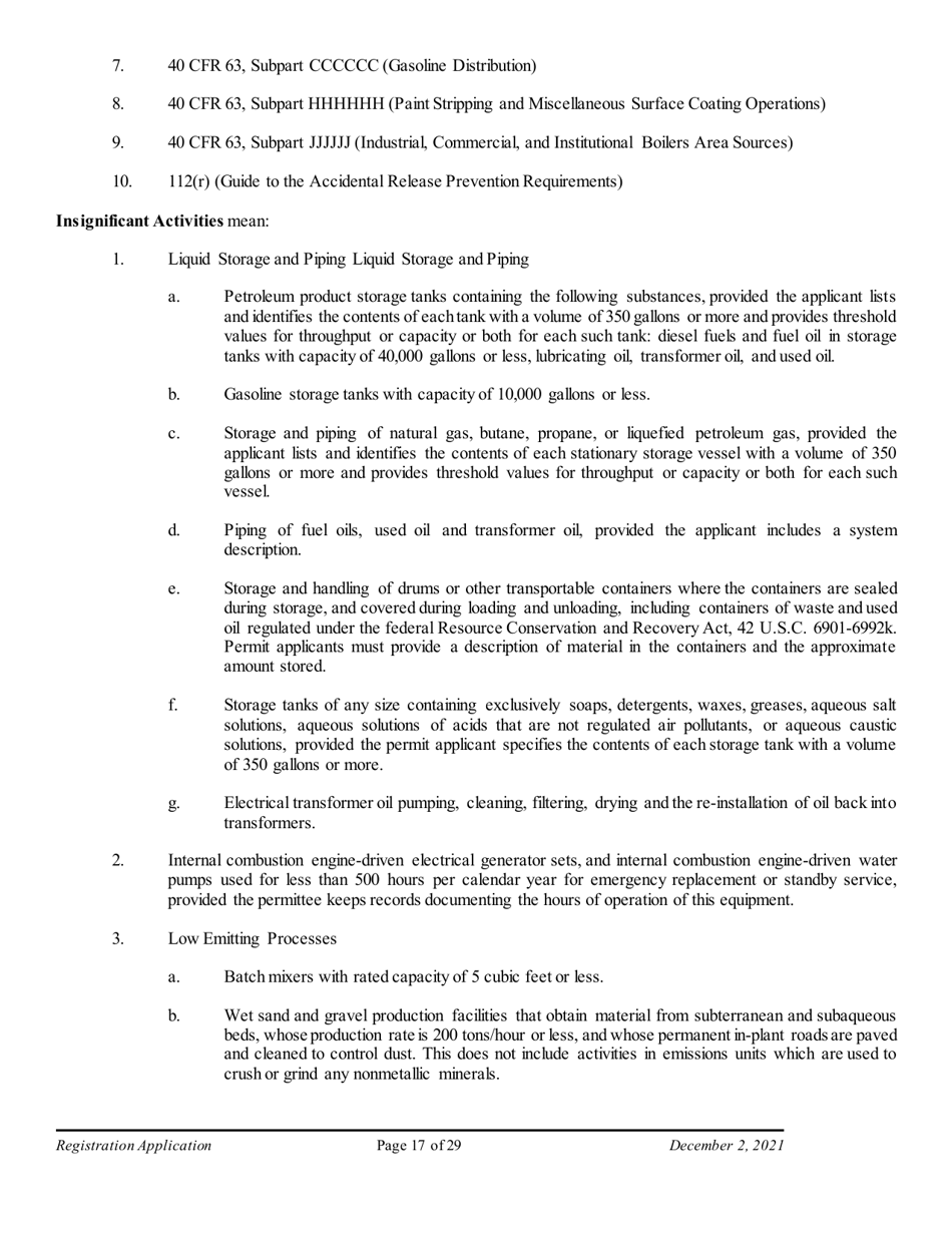 Air Quality Standard Registration Application Form - Arizona, Page 17