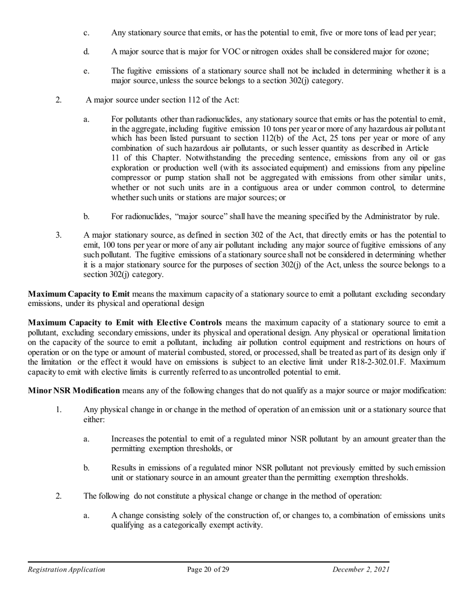 Air Quality Standard Registration Application Form - Arizona, Page 20