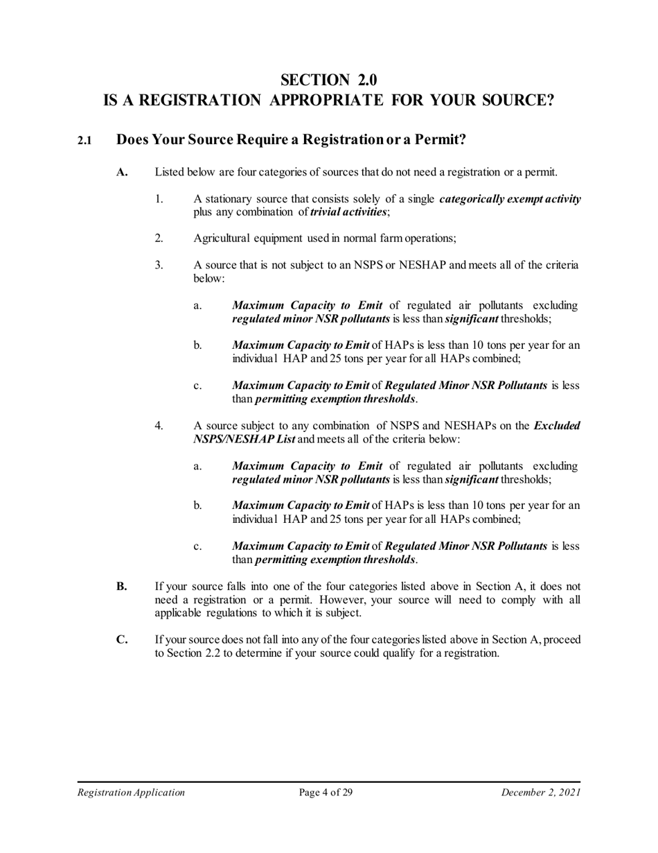 Air Quality Standard Registration Application Form - Arizona, Page 4
