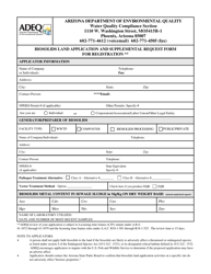 Biosolids Land Application and Supplemental Request Form for Registration - Arizona
