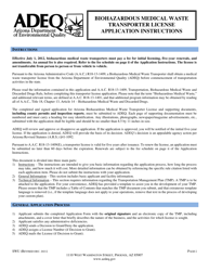 ADEQ Form SWU Biohazardous Medical Waste Transporter License Application - Arizona