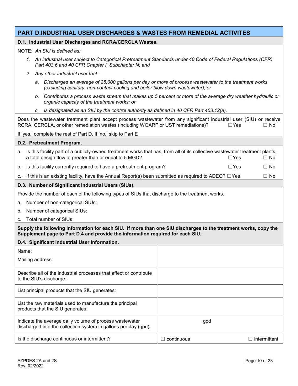 ADEQ Form 2A / 2S Arizona Pollutant Discharge Elimination System Application - Arizona, Page 10