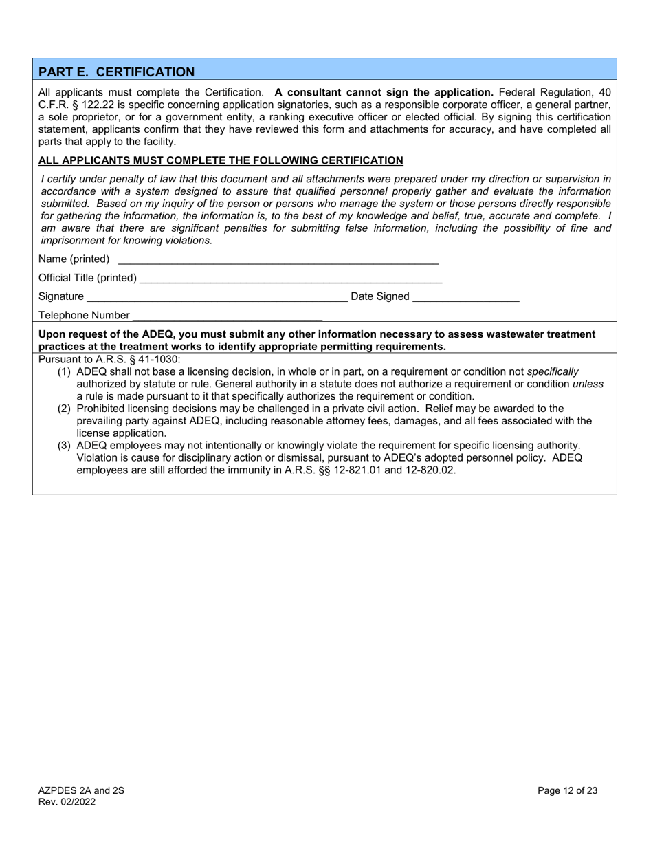 ADEQ Form 2A / 2S Arizona Pollutant Discharge Elimination System Application - Arizona, Page 12