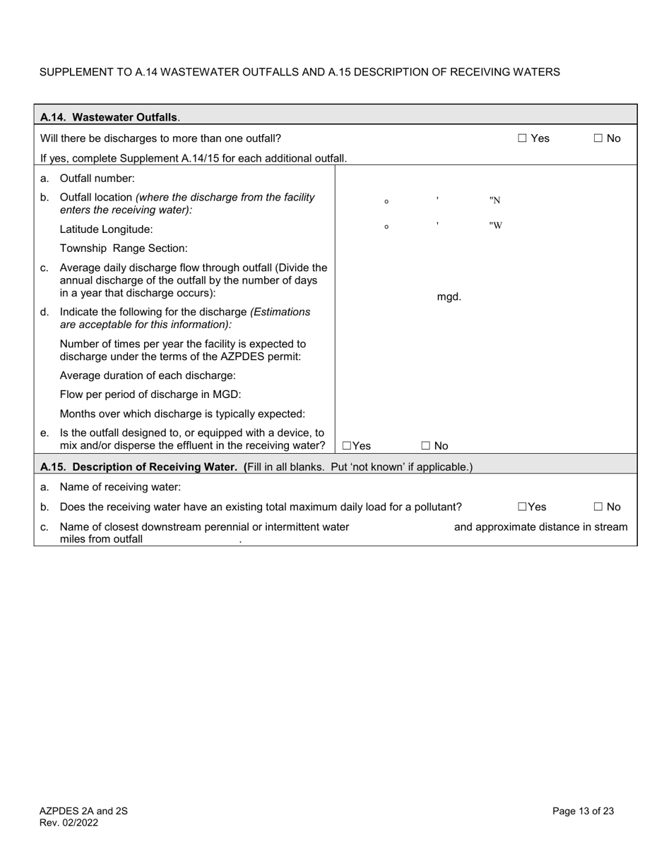 ADEQ Form 2A / 2S Arizona Pollutant Discharge Elimination System Application - Arizona, Page 13