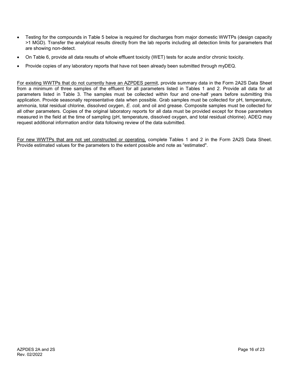 ADEQ Form 2A / 2S Arizona Pollutant Discharge Elimination System Application - Arizona, Page 16