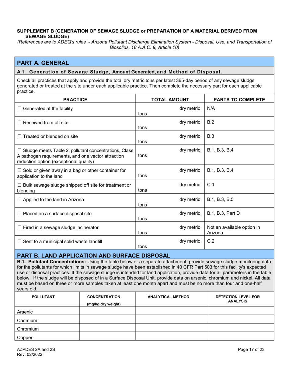 ADEQ Form 2A / 2S Arizona Pollutant Discharge Elimination System Application - Arizona, Page 17