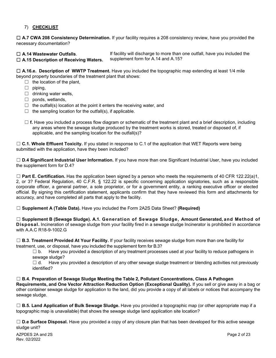 ADEQ Form 2A / 2S Arizona Pollutant Discharge Elimination System Application - Arizona, Page 2