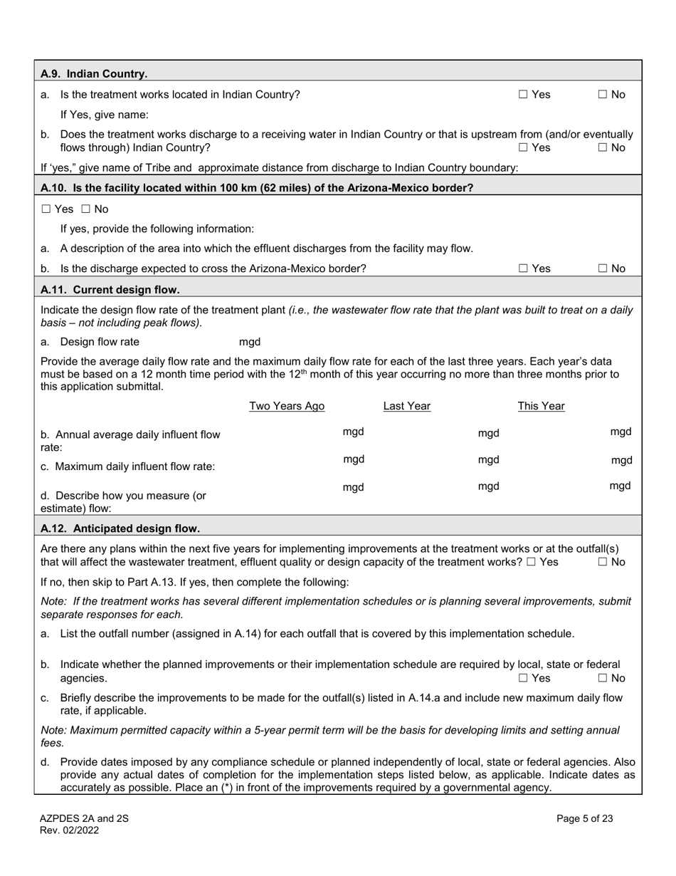 ADEQ Form 2A / 2S Arizona Pollutant Discharge Elimination System Application - Arizona, Page 5