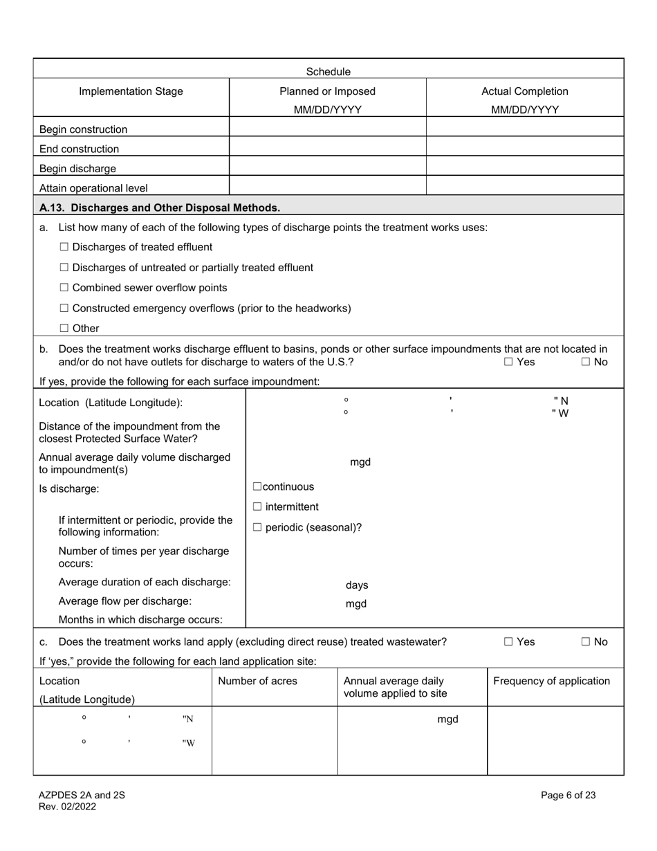 ADEQ Form 2A / 2S Arizona Pollutant Discharge Elimination System Application - Arizona, Page 6