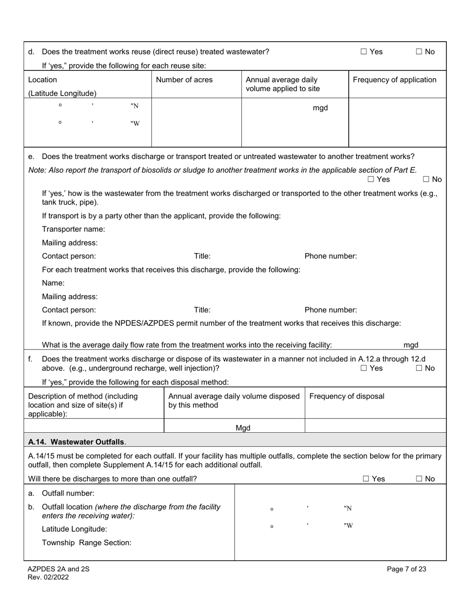 ADEQ Form 2A / 2S Arizona Pollutant Discharge Elimination System Application - Arizona, Page 7