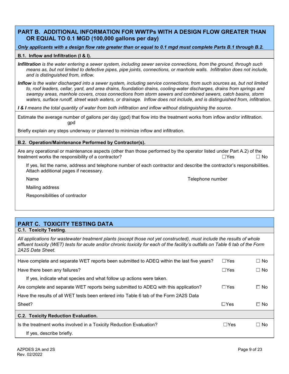 ADEQ Form 2A / 2S Arizona Pollutant Discharge Elimination System Application - Arizona, Page 9
