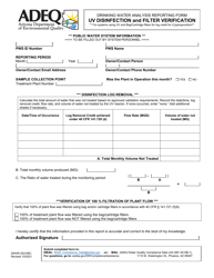 Document preview: Form DWAR20UVBC Drinking Water Analysis Reporting Form - Uv Disinfection and Filter Verification - Arizona