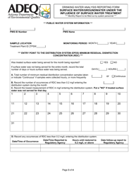 Form DWAR15A&amp;B Drinking Water Analysis Reporting Form - Surface Water/Groundwater Under the Influence of Surface Water Treatment - Arizona, Page 3