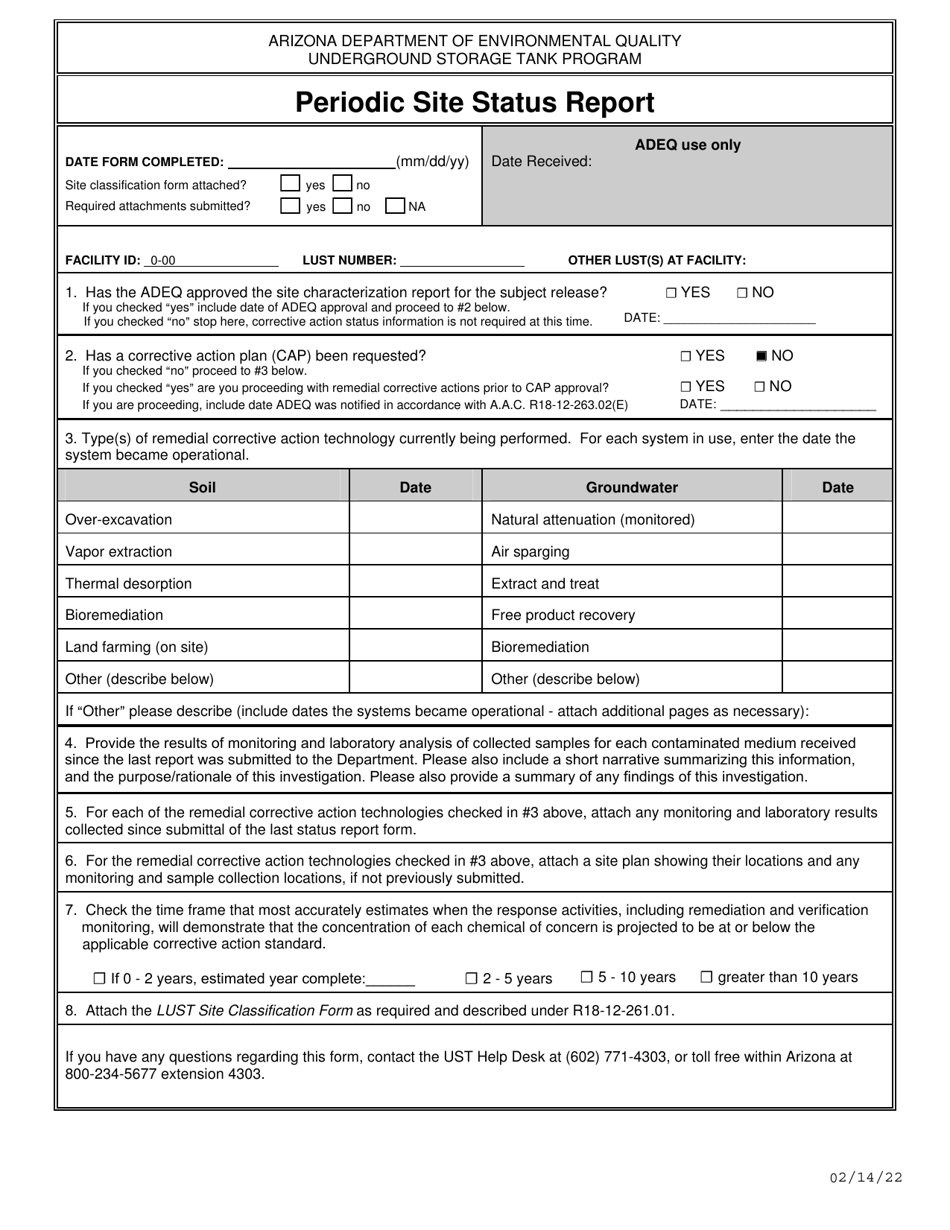 Arizona Periodic Site Status Report Underground Storage Tank Program