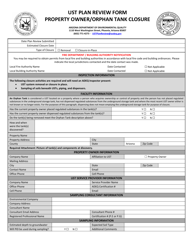 Ust Plan Review Form - Property Owner/Orphan Tank Closure - Arizona