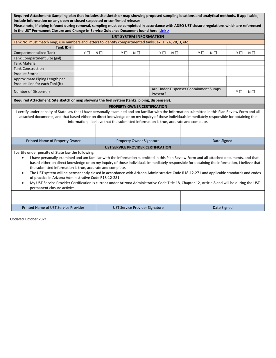 Arizona Ust Plan Review Form - Property Owner/Orphan Tank Closure ...